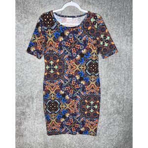 Lularoe Julia Dress Womens‎ Size Medium Multicolored Floral Stretch Elbow Sleeve